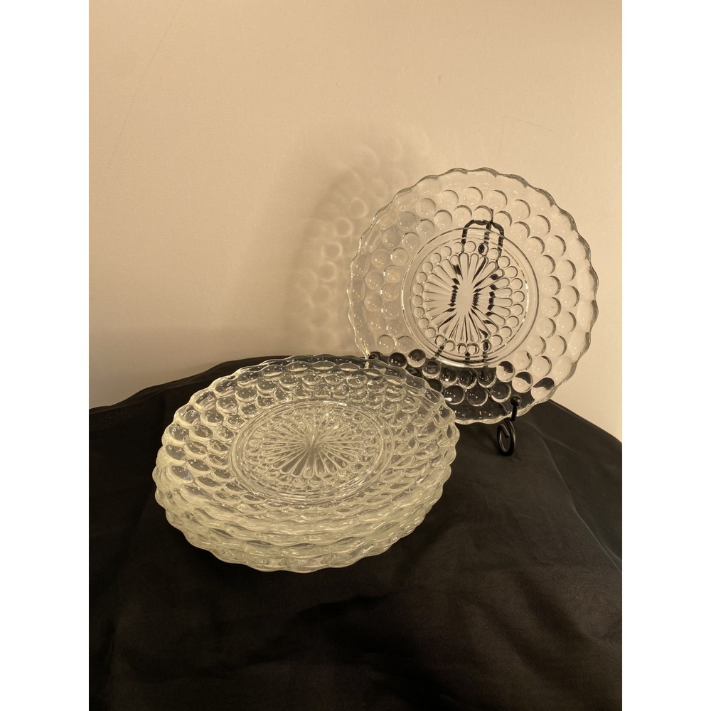 Vintage ANCHOR HOCKING Clear Bubble Glass 6 3/4" Bread & Butter Plates set of 6